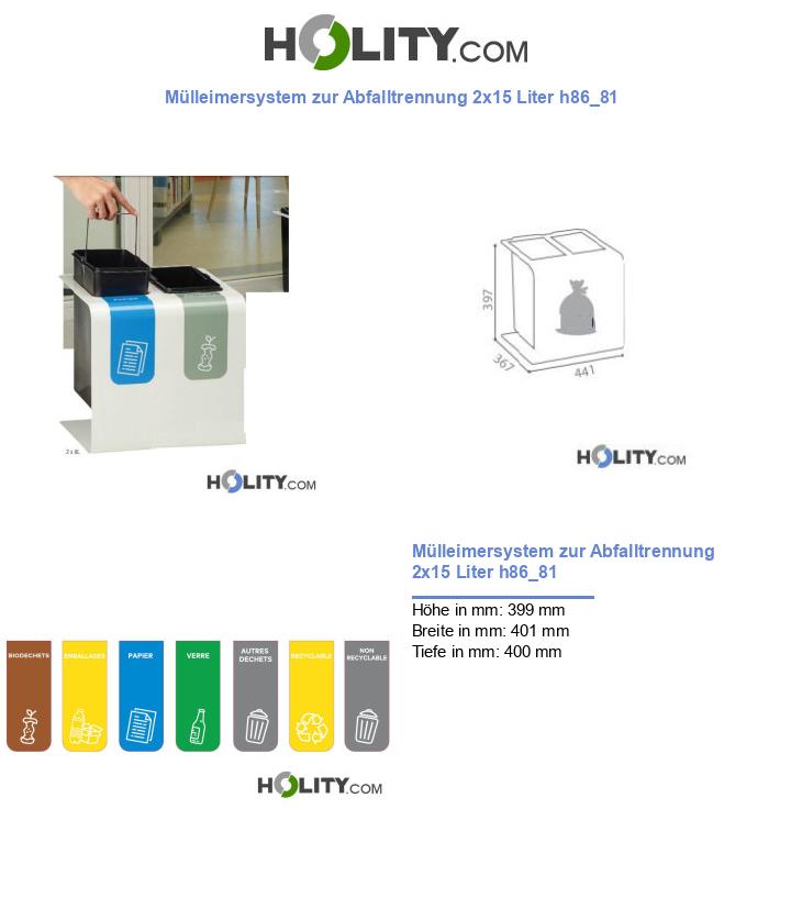 Mülleimersystem zur Abfalltrennung 2x15 Liter h86_81