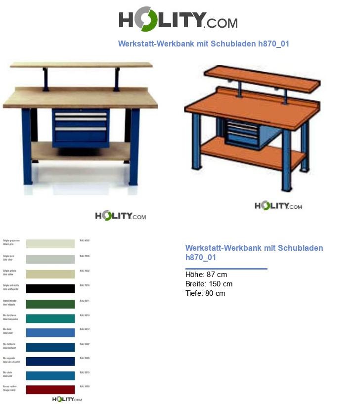 Werkstatt-Werkbank mit Schubladen h870_01