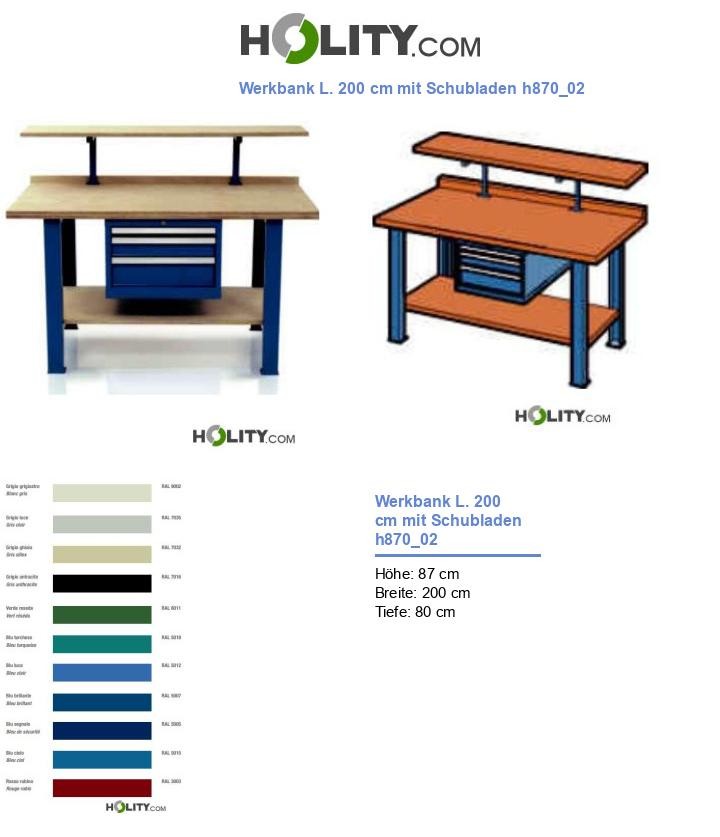 Werkbank L. 200 cm mit Schubladen h870_02