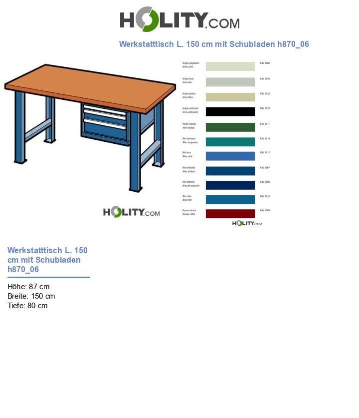 Werkstatttisch L. 150 cm mit Schubladen h870_06