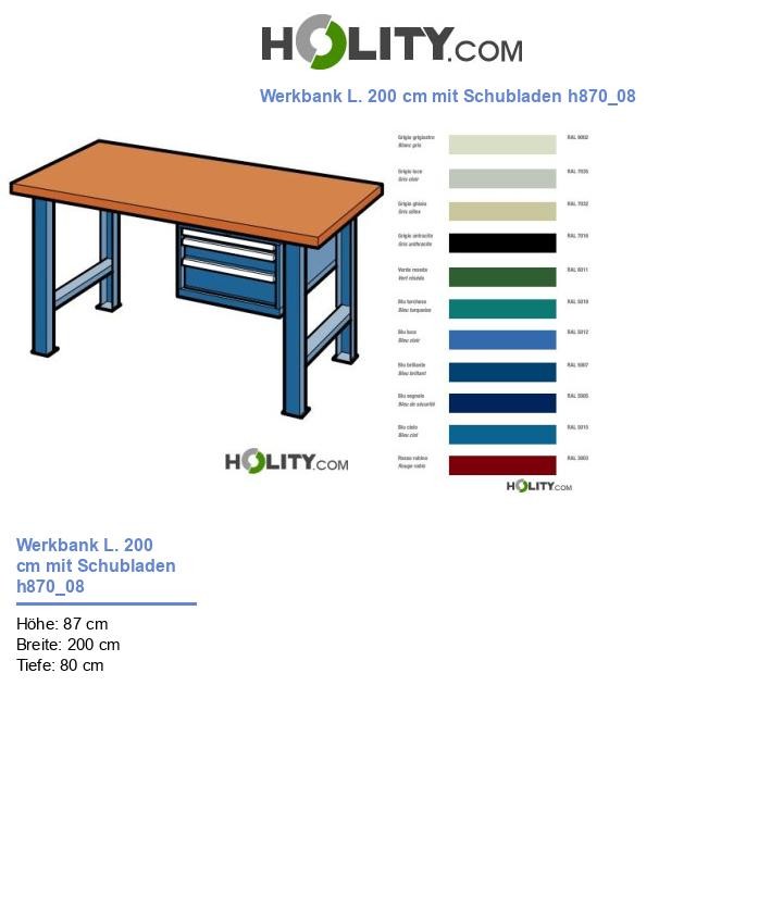 Werkbank L. 200 cm mit Schubladen h870_08