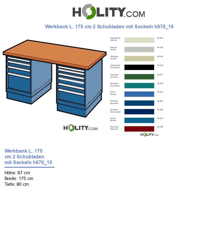 Werkbank L. 175 cm 2 Schubladen mit Sockeln h870_15