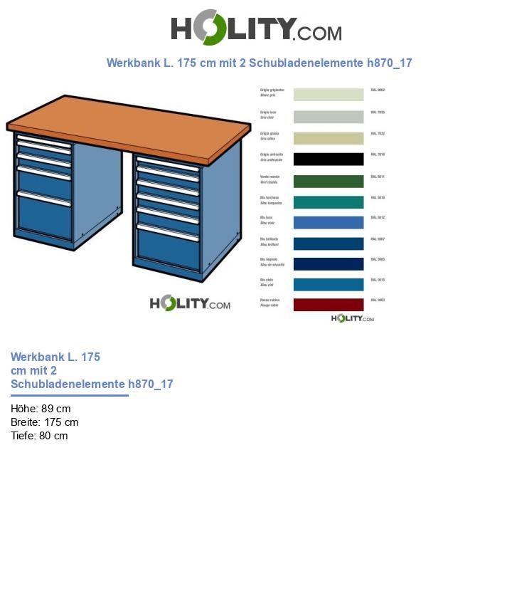 Werkbank L. 175 cm mit 2 Schubladenelemente h870_17