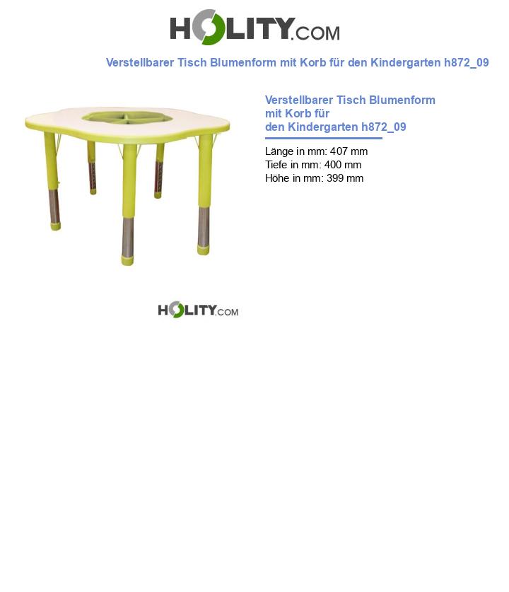 Verstellbarer Tisch Blumenform mit Korb für den Kindergarten h872_09