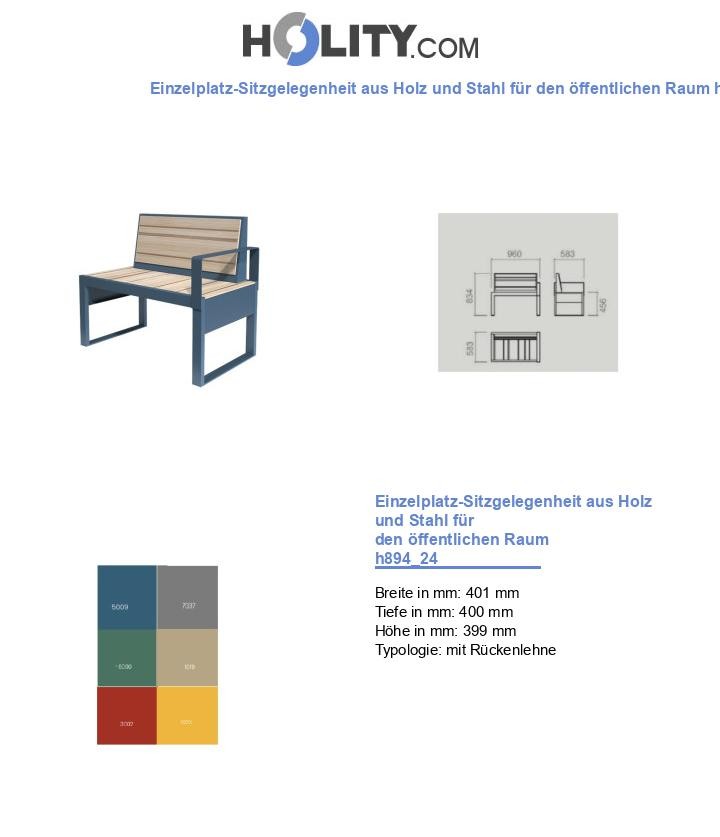 Einzelplatz-Sitzgelegenheit aus Holz und Stahl für den öffentlichen Raum h894_24
