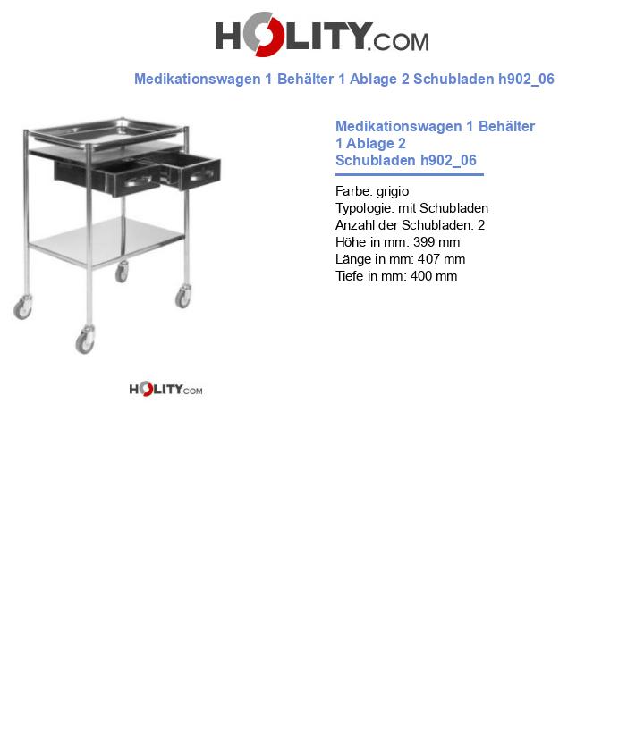 Medikationswagen 1 Behälter 1 Ablage 2 Schubladen h902_06