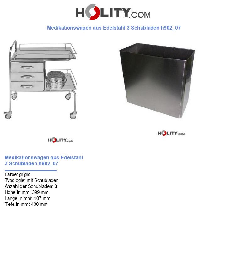 Medikationswagen aus Edelstahl 3 Schubladen h902_07