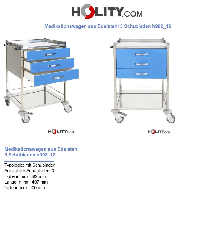 Medikationswagen aus Edelstahl 3 Schubladen h902_12
