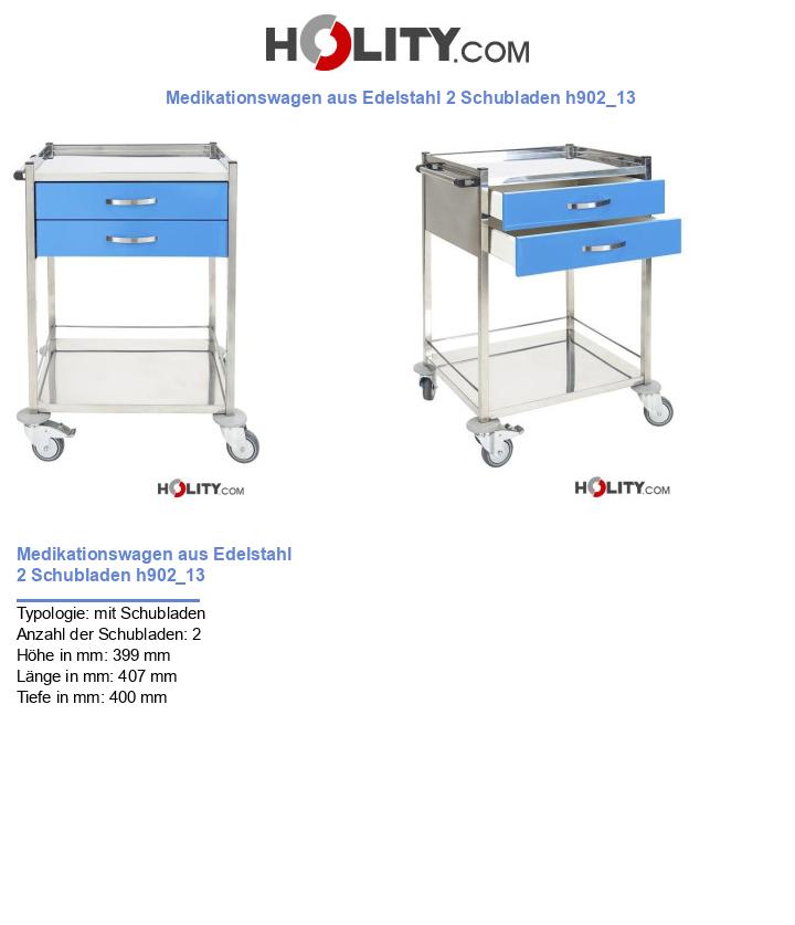 Medikationswagen aus Edelstahl 2 Schubladen h902_13