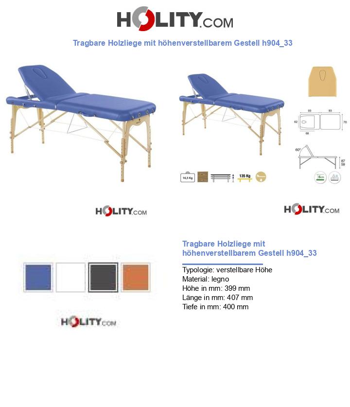 Tragbare Holzliege mit höhenverstellbarem Gestell h904_33