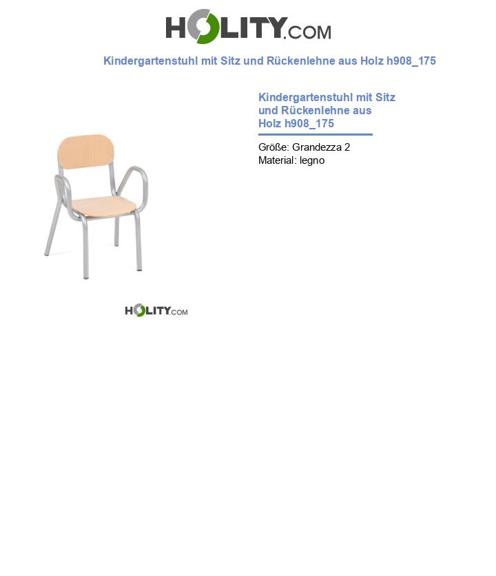 Kindergartenstuhl mit Sitz und Rückenlehne aus Holz h908_175