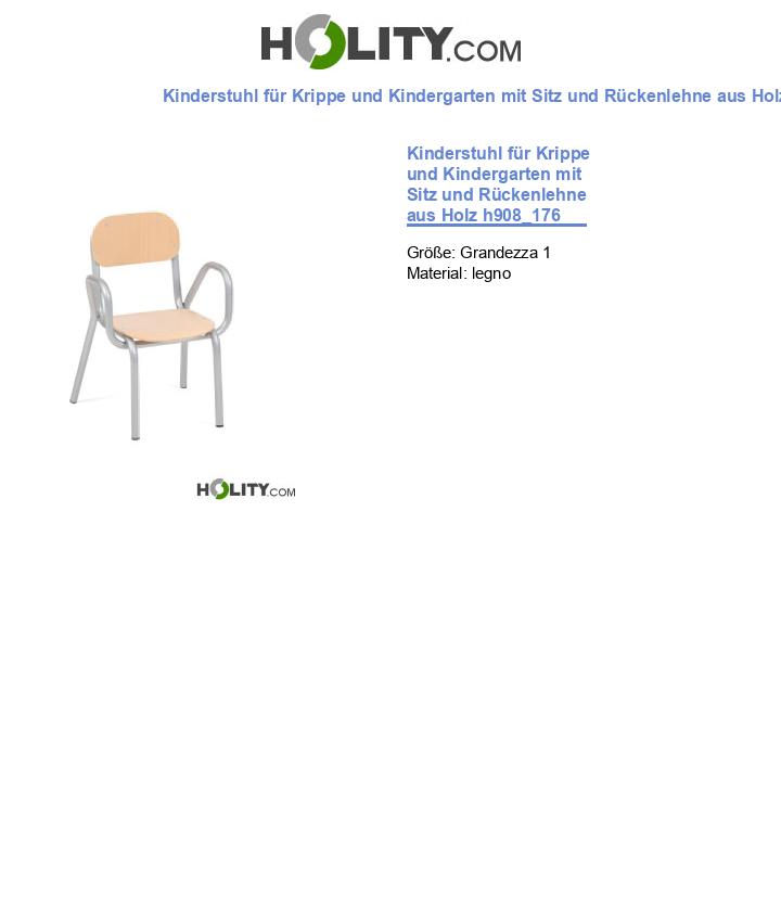 Kinderstuhl für Krippe und Kindergarten mit Sitz und Rückenlehne aus Holz h908_176