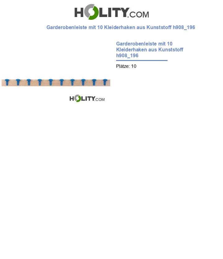 Garderobenleiste mit 10 Kleiderhaken aus Kunststoff h908_196