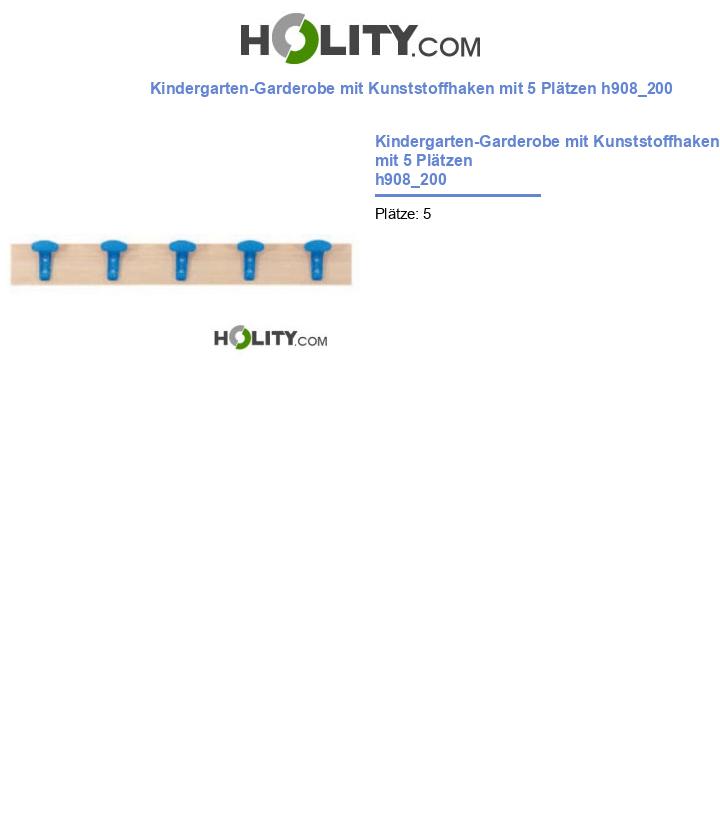 Kindergarten-Garderobe mit Kunststoffhaken mit 5 Plätzen h908_200