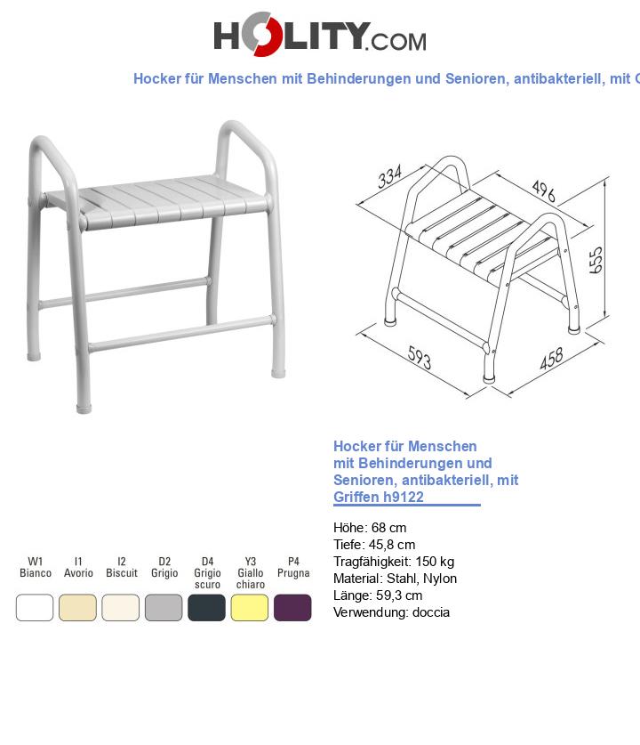 Hocker für Menschen mit Behinderungen und Senioren, antibakteriell, mit Griffen h9122