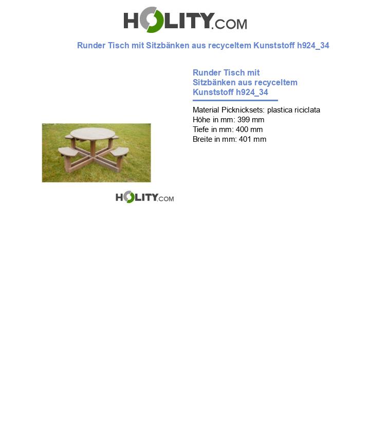 Runder Tisch mit Sitzbänken aus recyceltem Kunststoff h924_34