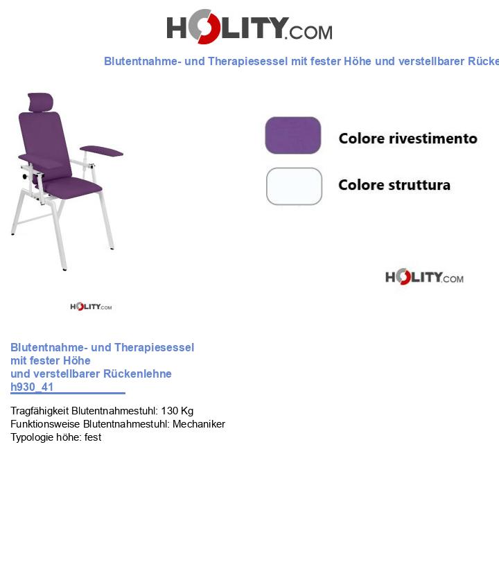 Blutentnahme- und Therapiesessel mit fester Höhe und verstellbarer Rückenlehne h930_41