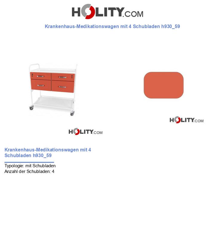 Krankenhaus-Medikationswagen mit 4 Schubladen h930_59