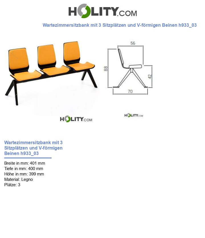 Wartezimmersitzbank mit 3 Sitzplätzen und V-förmigen Beinen h933_03
