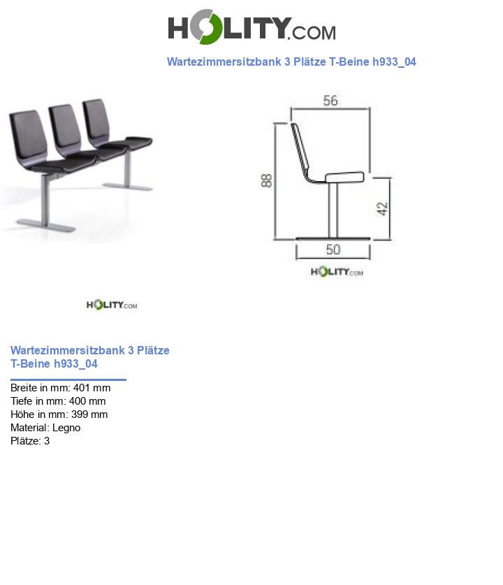 Wartezimmersitzbank 3 Plätze T-Beine h933_04