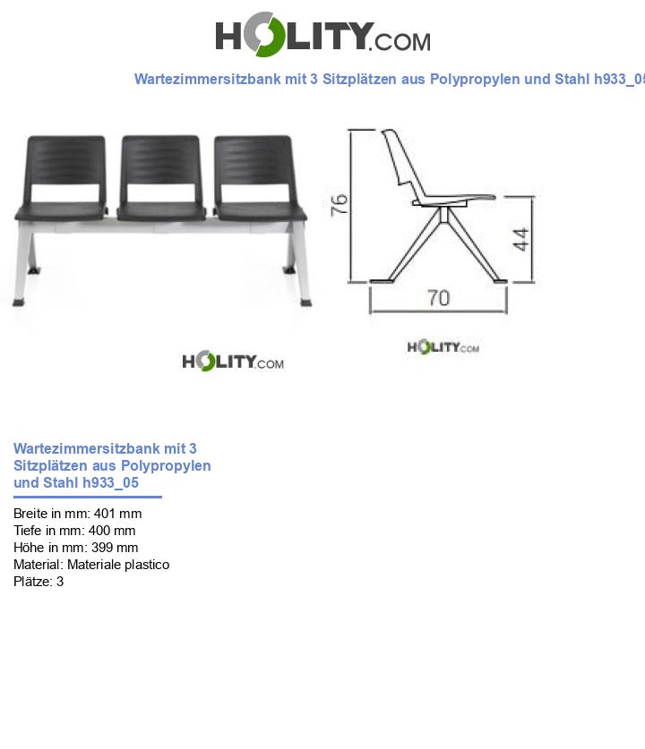 Wartezimmersitzbank mit 3 Sitzplätzen aus Polypropylen und Stahl h933_05