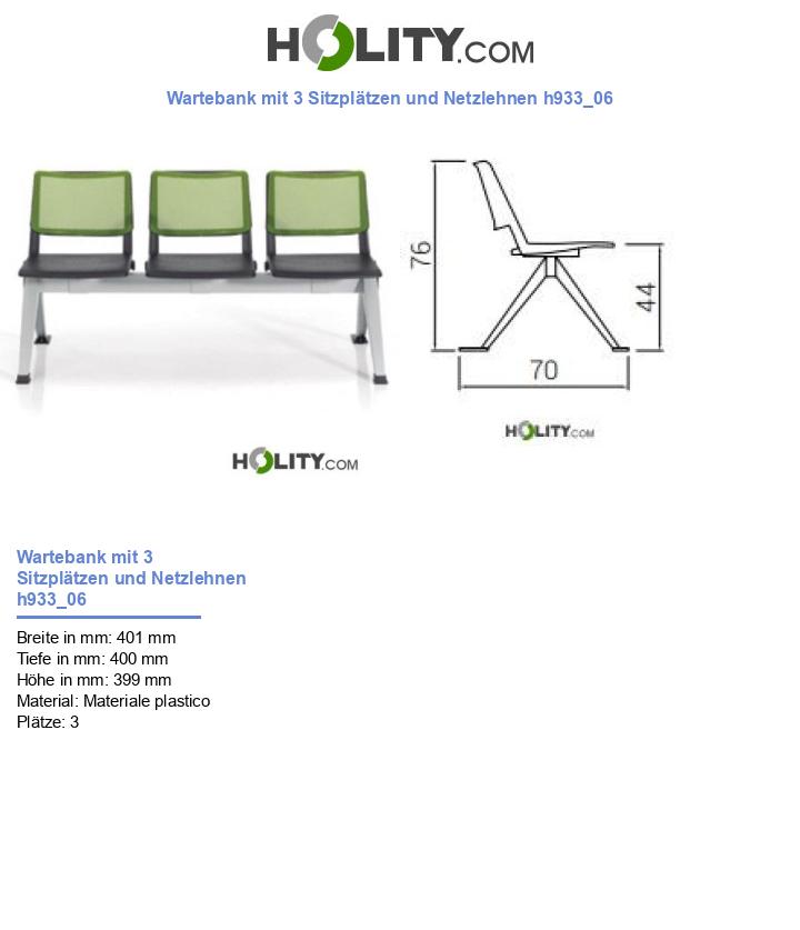 Wartebank mit 3 Sitzplätzen und Netzlehnen h933_06