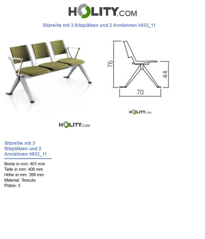 Sitzreihe mit 3 Sitzplätzen und 2 Armlehnen h933_11