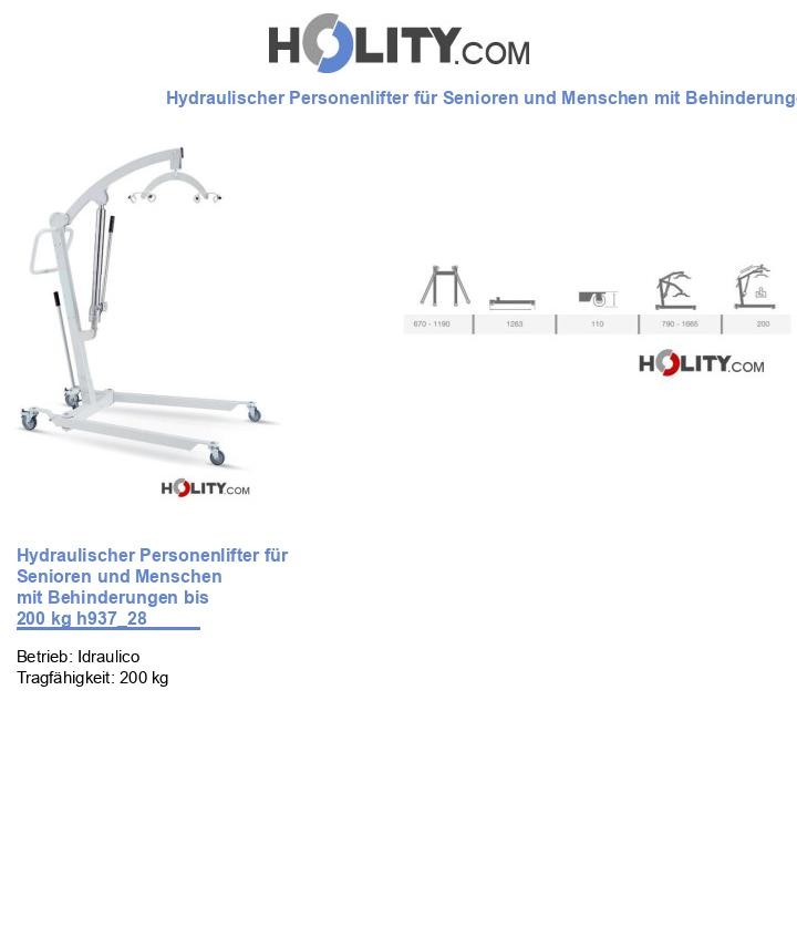 Hydraulischer Personenlifter für Senioren und Menschen mit Behinderungen bis 200 kg h937_28