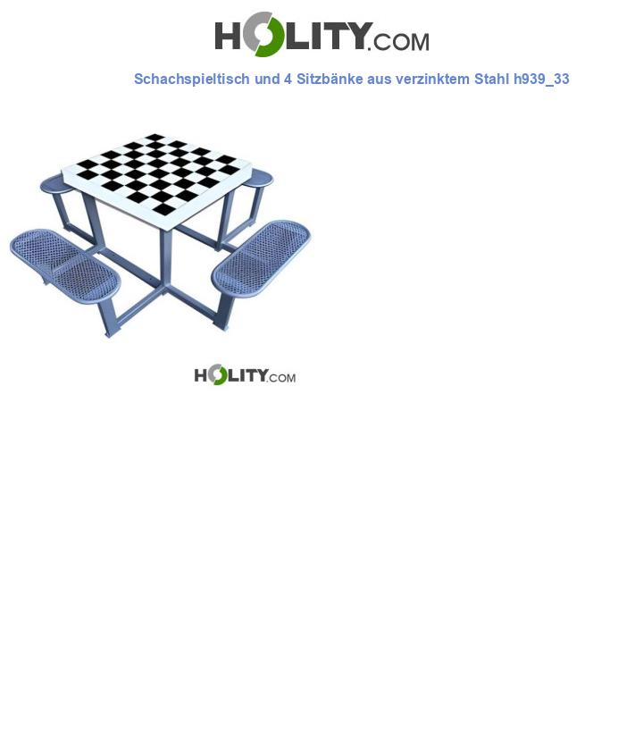 Schachspieltisch und 4 Sitzbänke aus verzinktem Stahl h939_33