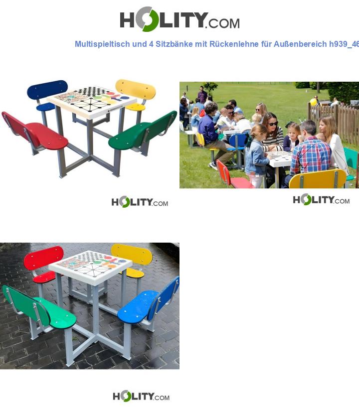 Multispieltisch und 4 Sitzbänke mit Rückenlehne für Außenbereich h939_46