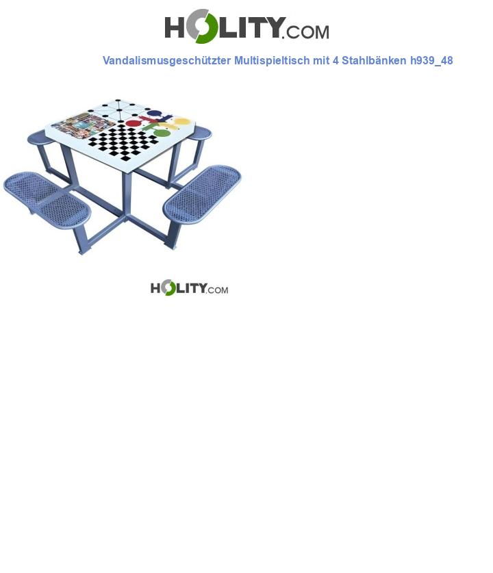 Vandalismusgeschützter Multispieltisch mit 4 Stahlbänken h939_48