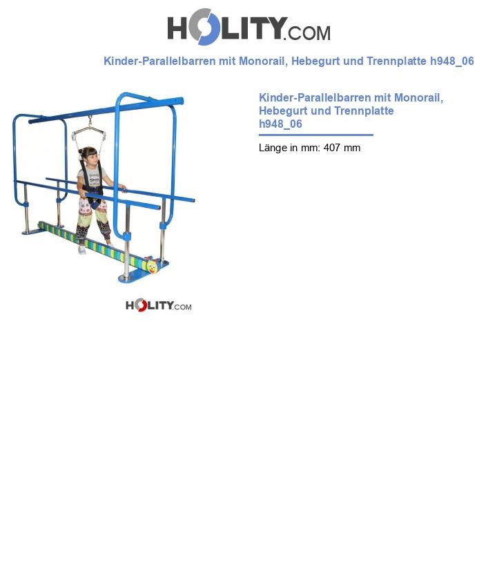 Kinder-Parallelbarren mit Monorail, Hebegurt und Trennplatte h948_06
