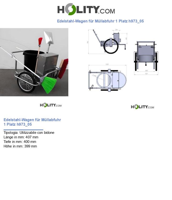 Edelstahl-Wagen für Müllabfuhr 1 Platz h973_05