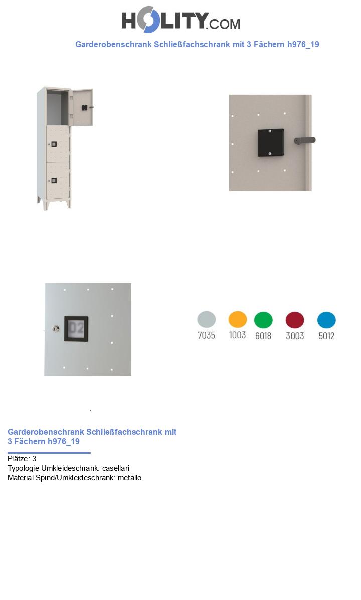 Garderobenschrank Schließfachschrank mit 3 Fächern h976_19