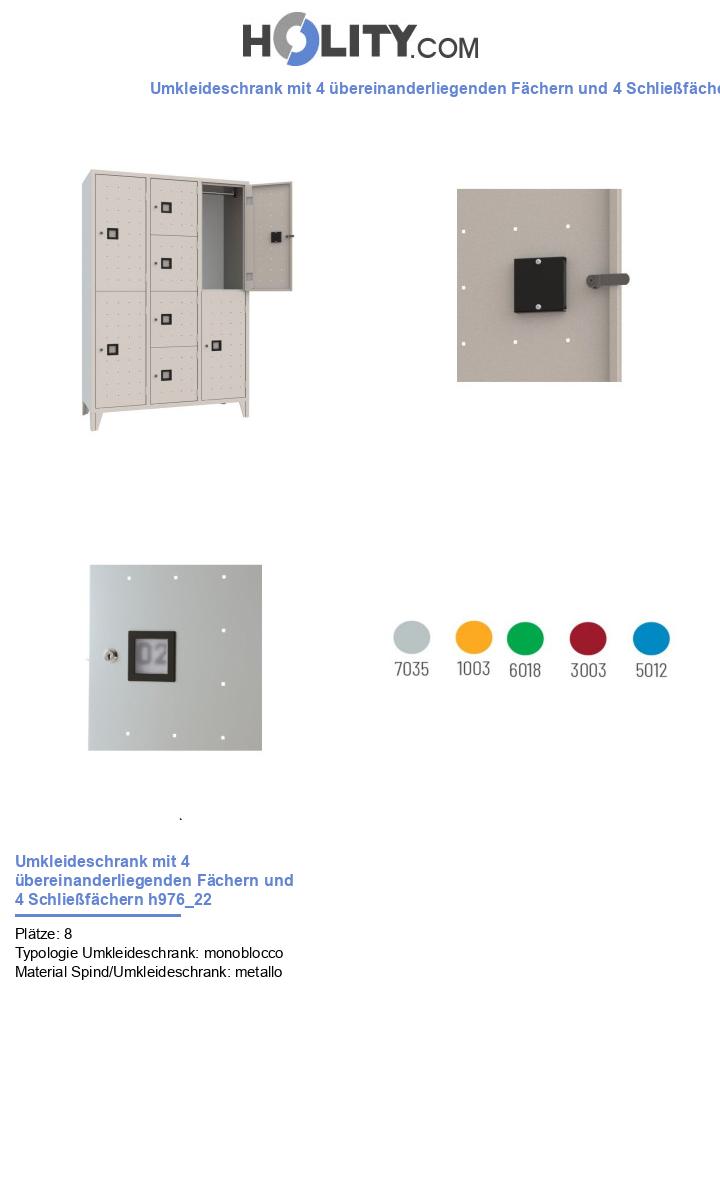 Umkleideschrank mit 4 übereinanderliegenden Fächern und 4 Schließfächern h976_22