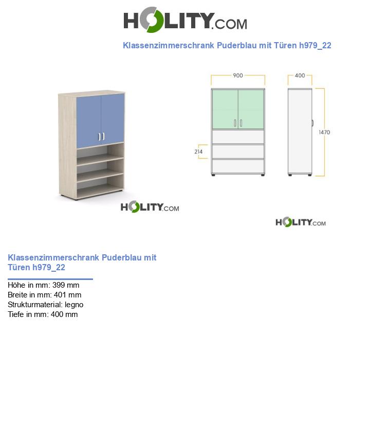 Klassenzimmerschrank Puderblau mit Türen h979_22