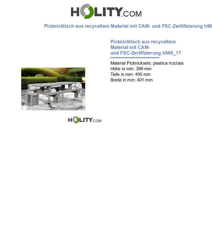 Picknicktisch aus recyceltem Material mit CAM- und FSC-Zertifizierung h986_17