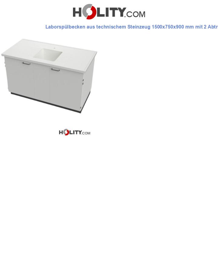 Laborspülbecken aus technischem Steinzeug 1500x750x900 mm mit 2 Abtropfflächen h998_07